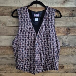 Vintage 90s Chiamare Silk Paisley Print Vest Adjustable Mens Sz M Button Front